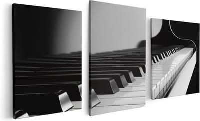 Artaza Canvas Schilderij Drieluik Pianotoetsen - Noten - Piano - 120x60 cm - Wanddecoratie Woonkamer - Schilderijen - Muurdecoratie