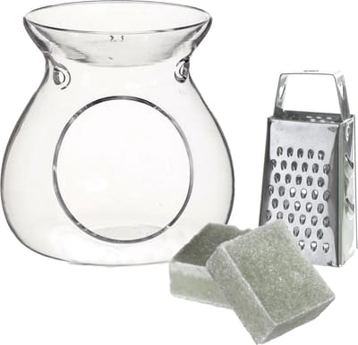 Ideas4seasons Amberblokjes/geurblokjes cadeauset - jasmijn - inclusief geurbrander en mini rasp