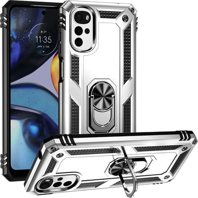 MobyDefend Hoesje - Geschikt voor Motorola Moto G22 - Pantsercase Met Draaibare Ring - Zilvergrijs