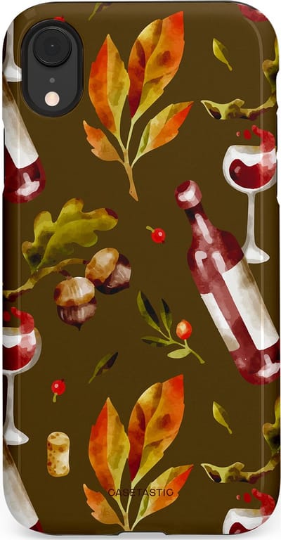 Casetastic Hoesje Geschikt voor Apple iPhone Xr - Stijlvolle Beschermende Duo-layer Case - Rode Wijn Bladeren