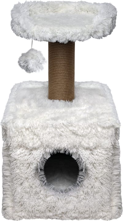 Topmast Krabpaal Fluffy Lima - Wit - 39 x 39 x 72 cm - Made in EU - Krabpaal voor Katten - Met Kattenhuis - Sterk Sisal Touw