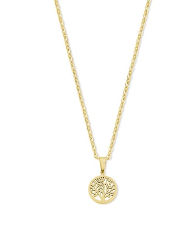 CO88 Collection 8CN-26446 Stalen Ketting met Hangertje - Levensboom - 15mm - 40+5cm - Ankerschakel - 1,5mm - Cadeau voor haar - Staal - Goudkleurig
