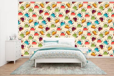 Behang - Fotobehang Design - Retro - Theepot - Kleuren - Breedte 500 cm x hoogte 280 cm