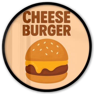 Poster in lijst Rond - Fotolijst 40x40 cm - Posters - Cheeseburger - Minimalistisch - Geel - Ronde posterlijst zwart - Decoratie - Wanddecoratie woonkamer - Muurdecoratie slaapkamer