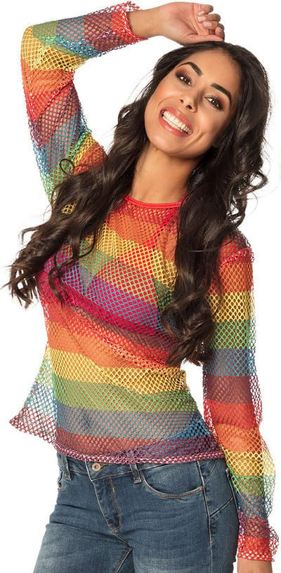 Boland - Visnet shirt Regenboog (M/L) - Volwassenen - Danser/danseres - 80's & 90's - Pride - Progress - Regenboog - Unicorn