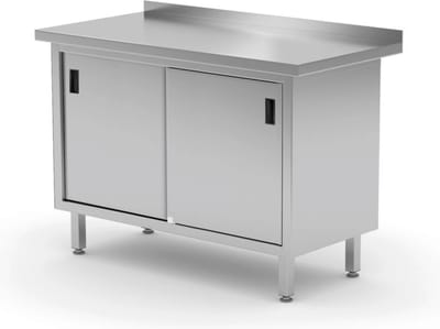 HENDI Wandwerktafel met kast – gelast – roestvast staal – 1000x600x850 mm – verstelbare poten