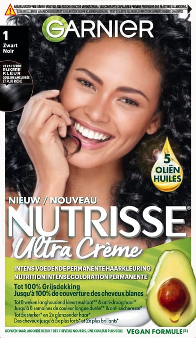 Garnier Nutrisse Ultra Crème 1 -Zwart - Intens voedende permanente haarkleuring