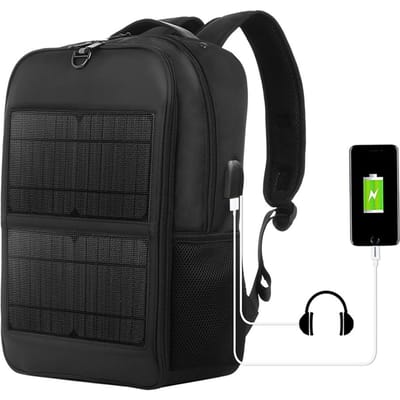 Sac à dos solaire avec panneau solaire 14W Double port USB Sac à dos en nylon imperméable pour l'extérieur Sac de voyage grande capacité pour noir