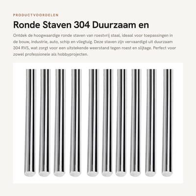 Dailygoods- Ronde Staven 10 Stks - 304 Rvs - Roestbestendig - Duurzaam - Schachtstang - Voor Bouw/Industrie - Stalen Staven