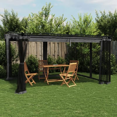 vidaXL - Prieel - met - zijwanden - van - gaas - 4x3 - m - staal - antracietkleurig