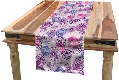 ABAKUHAUS Tafelloper – Aquarel Bloem – 40x180 cm – Roze/Blauw