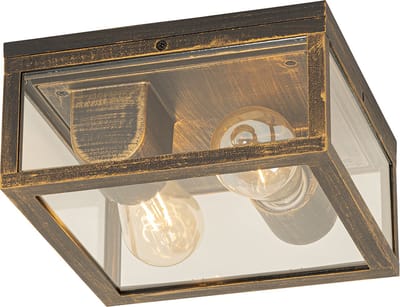 QAZQA charlois - Industriele Plafondlamp voor buiten - 2 lichts - L 24 cm - Goud/messing - Industrieel - Buitenverlichting