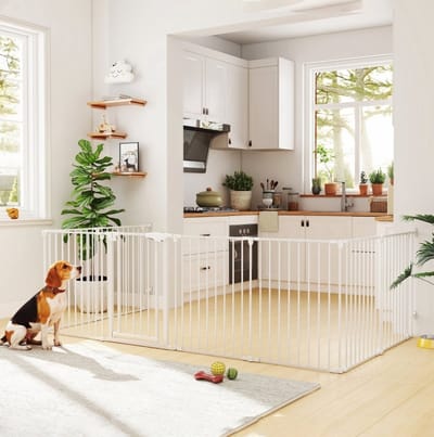 Puppyren Opvouwbaar – 8-Delig Met Deur – 75 Cm – Staal En Kunststof – Wit – Voor Kleine En Middelgrote Honden – Veelzijdig