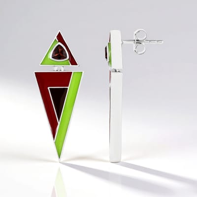 Cavill - Zilveren Oorbellen 925 Sterling Zilver - Mozambique Granaat Triljant 0,536 ct - Geometrisch Design - Bezel Zetting - Modieuze Dames Sieraden