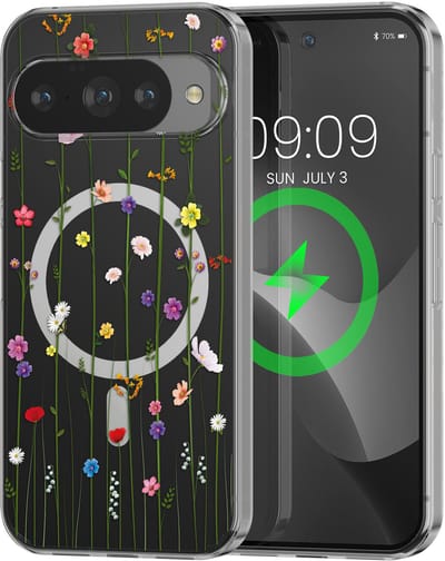 kwmobile Kristalheldere hardcase compatibel met Google Pixel 10 / Pixel 10 Pro Hoesje – compatibel met MagSafe – Acryl hoesje met TPU-rand – Wilde Bloemen Stengels design