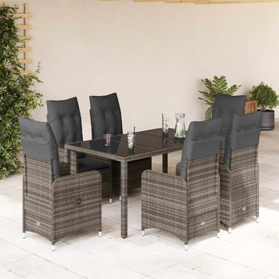 vidaXL - 7-delige - Bistroset - met - kussens - poly - rattan - grijs