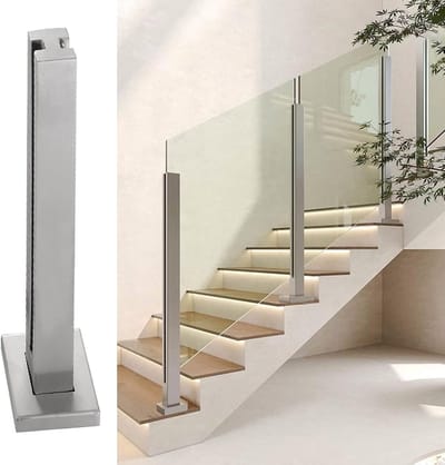 Glazen Reling Post - Balustrade Systeem - Veiligheid Creëren - Heavy Duty Dek - 95cm Hoog - Zilver Vierkant
