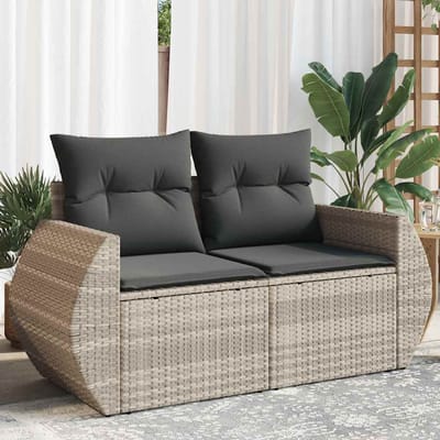 vidaXL - Tuinbank - 2-zits - met - kussens - poly - rattan - lichtgrijs