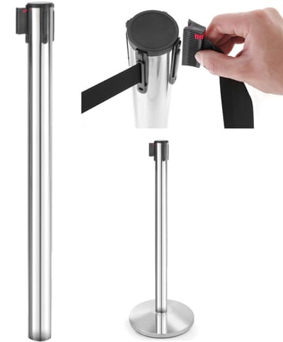 Poteau de délimitation avec ruban enrouleur extensible, longueur 27 m sans socle, hauteur 93 cm Hendi 810422