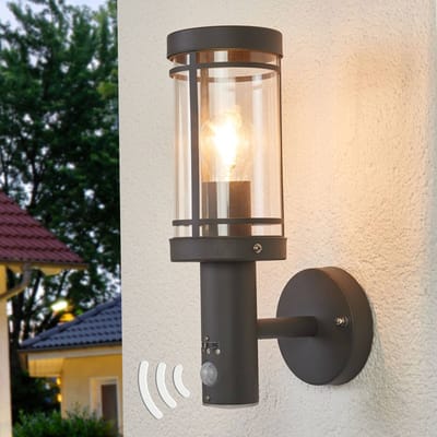 Lindby - Wandlampen buiten - 1licht - Roestvrij staal, polycarbonaat - H: 33.4 cm - E27 - donkergrijs, helder
