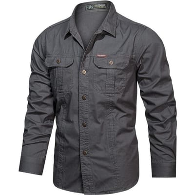 Nieuw Herfst Casual Puur Katoen Gewassen Overhemd, Militair Stijl Grote Maat Tooling Lange Mouw Overhemd 5XL