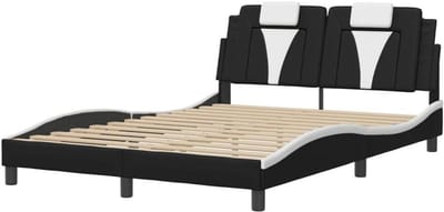 Bedframe met LED - Tweepersoonsbed Frame - Ontspannen Slapen - Duurzaam Kunstleer - 140x200 cm - Zwart en wit