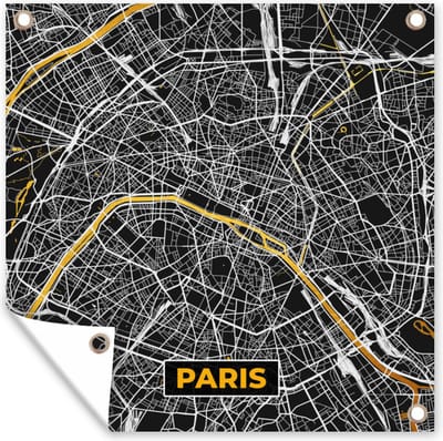 Tuin poster Frankrijk – Paris - Kaart – Plattegrond – Stadskaart - 200x200 cm - Tuindoek