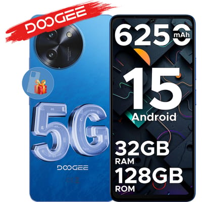 DOOGEE Note 59 5G-smartphone 32 GB 128 GB 6250 mAh Grote batterij 6,75 "120 Hz UNISOC T8200 Octa Core Android 15 Widevine L1 NFC 8GB 128GB Blue