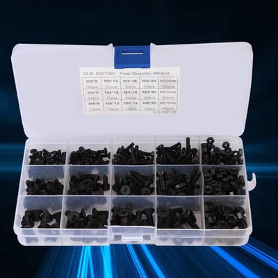 Dailygoods- Schroeven Set 460 Stks - Inbusbouten M3/M4/M5 - Koolstofstaal - Platte Kop - Moeren - Doosverpakking - Boutenset