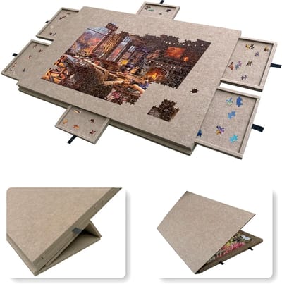 Legpuzzelbord Met Laden - Opbergtafel Puzzel - Puzzels Sorteren - Opvouwbaar En Draagbaar - Voor 1000 Stukjes - Donkerbruin