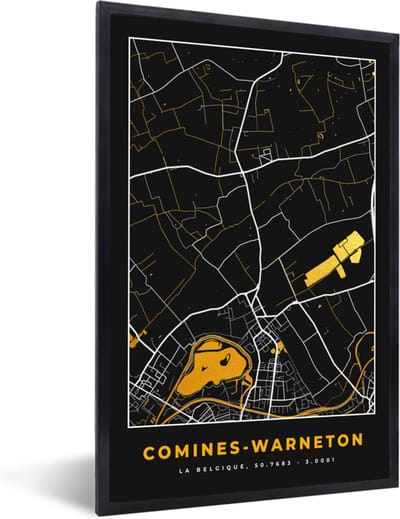 Fotolijst incl. Poster - Comines-Warneton - Plattegrond - Kaart - Goud - Stadskaart - 40x60 cm - Posterlijst