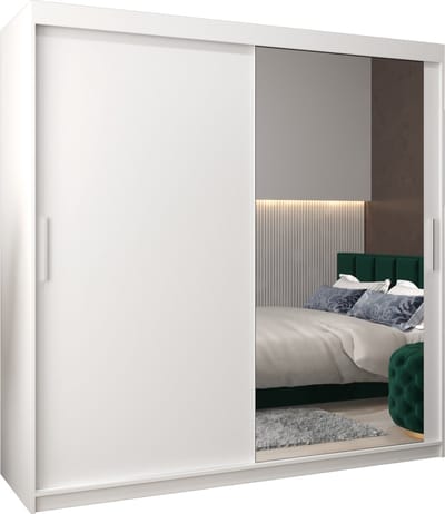 InspireMe - Kledingkast met 2 schuifdeuren, Modern-stijl, Kledingkast met planken (BxHxD): 200x200x62 - TORM II 200 Wit Mat