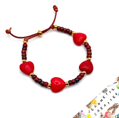 Jeannette-Creatief® - Natuursteen - Leren Armband met Hartjes en Miyuki Rocailles - Howliet - Leren Armband - Armband met Kralen - Valentijn - Valentijnscadeau - Valentijnstip - Love - Cadeautip - Moederdag - Miyuki Armband