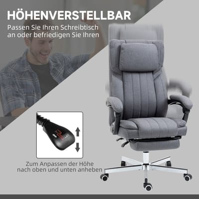 HAUSS SPOLE Bureaustoel Ergonomisch Massagestoel Met Ligfunctie En Voetensteun Voor Kantoor En Thuisgebruik Grijs Linnenlook