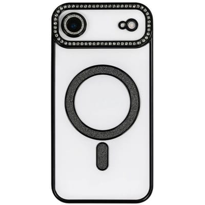 Hoesje met Diamantjes en Glitter Geschikt voor: Apple iPhone 17 Air - MagSafe Glitter Hoesje - Zwart met Diamanten steentjes - Glamour Hoesje