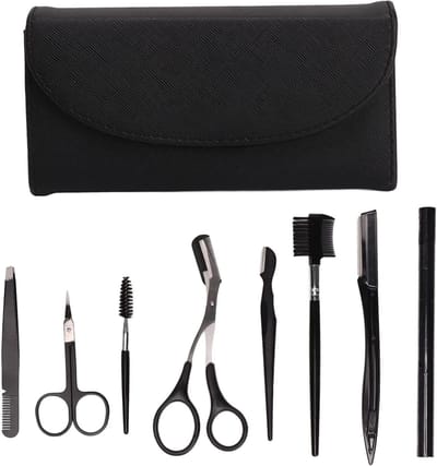 Wenkbrauw Verzorgingskit - Beauty Tools - Gezichtsverzorging - Roestvrij Staal - 8 Stuks - Zwart