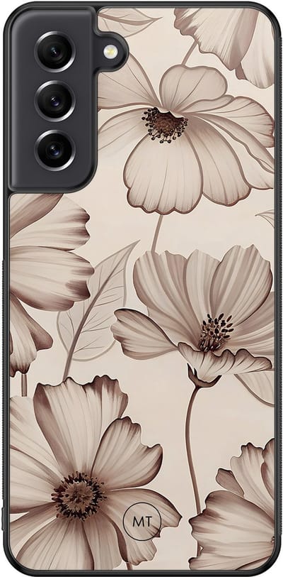 Hoesje geschikt voor Samsung Galaxy S21 FE - Sand flowers - TPU Hard Case Backcover - Beige - Mooie Telefoonhoesjes