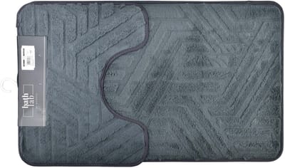 Mondex - ZAC Set van 2 Badkamerkleden 50x40/50x80cm - Badkamermat - WC mat - Toiletmat - Anti-slip- Badmat - grijs