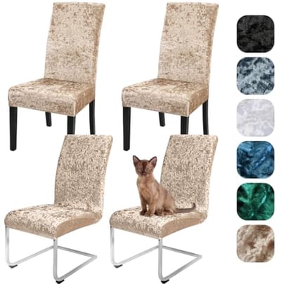 Set van 4 of 6 Gekreukte Fluwelen Stoelhoezen voor Eetkamerstoelen - Afneembaar, Wasbaar & Stretch
