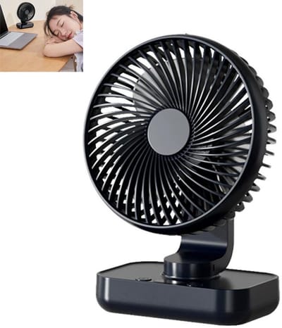 Automatische oscillerende bureauventilator, stille werking (30 decibel), zachte luchtstroom, USB-C-poort, LED-display, 4 windsnelheden, compact en draagbaar, geschikt voor kantoor en thuisgebruik - donkerblauw.