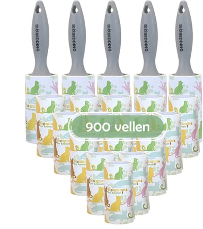 Kleefroller Grijs – 900 Vellen | Pluizenroller – Kledingroller – Lintroller – Haarverwijderaar – Voor Kattenharen, Hondenharen, Stof en Pluisjes – Plakroller – Navulbaar
