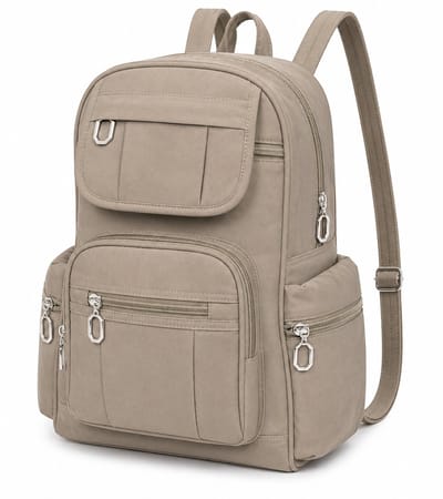 THL Design - Dames rugzak - kleine rugtas - nylon / stof - veel vakken - Taupe