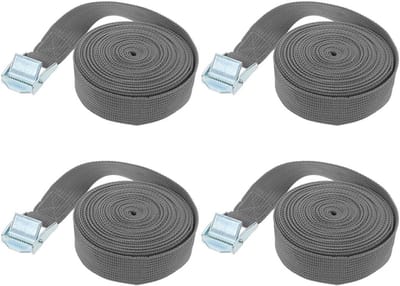 Spanbanden met ratel, 5 m x 25 mm, verstelbaar, met gesp van legering, voor vracht, bagage, bestelwagen, vrachtwagen, grijs, 4 stuks
