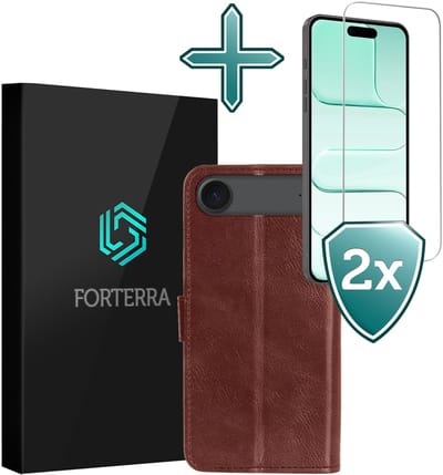 Hoesje Met 2x Screenprotector - Geschikt voor Apple iPhone Air - Luxe Pasjeshouder - Flip Case - Bookcase Portemonee - Kunstleer Book Case - Flipcase Hoes - Book Cover - Walletcase - Portemonneehoes - Bruin