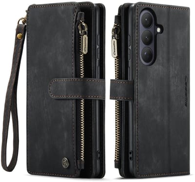 CaseMe C30 Hoesje Geschikt voor Samsung Galaxy S26 Plus | Wallet Zipper Book Case met Pasjeshouder | Beschermhoes met Portemonnee | Zwart