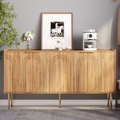 REDOM - Sideboard - Gebogen Front - Verstelbare Planken - Modern - Voor Woonkamer - MDF - Naturel - 140 x 38 x 75 cm