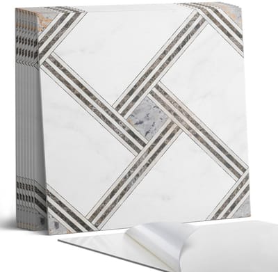 Coloray Plaktegels - Geometrisch patroon met lijnen Portugese Tegels - 30 cm x 30 cm - Wit Plaktegels - 9 stuks - Vierkant PVC Tegels - Plaktegels Keuken - Zelfklevende Vloertegels - Vinyl Tegels - Zelfklevende Tegels