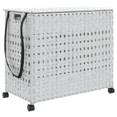 vidaXL - Wasmand - op - wielen - 66x35x60 - cm - rattan - wit