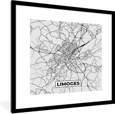 Fotolijst incl. Poster - Stadskaart - Frankrijk - Kaart - Limoges - Plattegrond - 40x40 cm - Posterlijst