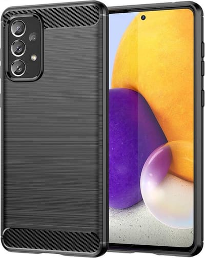 MobyDefend Hoesje - Geschikt voor Samsung Galaxy A73 - TPU Backcover - Geborstelde Metaal & Carbon-Look - Zwart